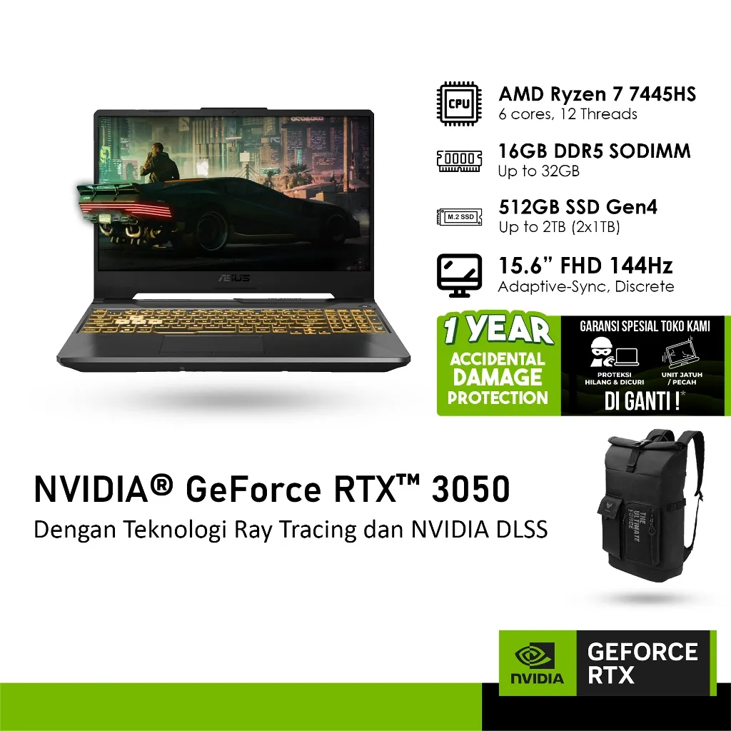 ASUS TUF A15 FA506NCG GeForce RTX™ 3050 4GB - RYZEN 7 7445HS 16GB 512SSD WINDOWS 11 15.6FHD