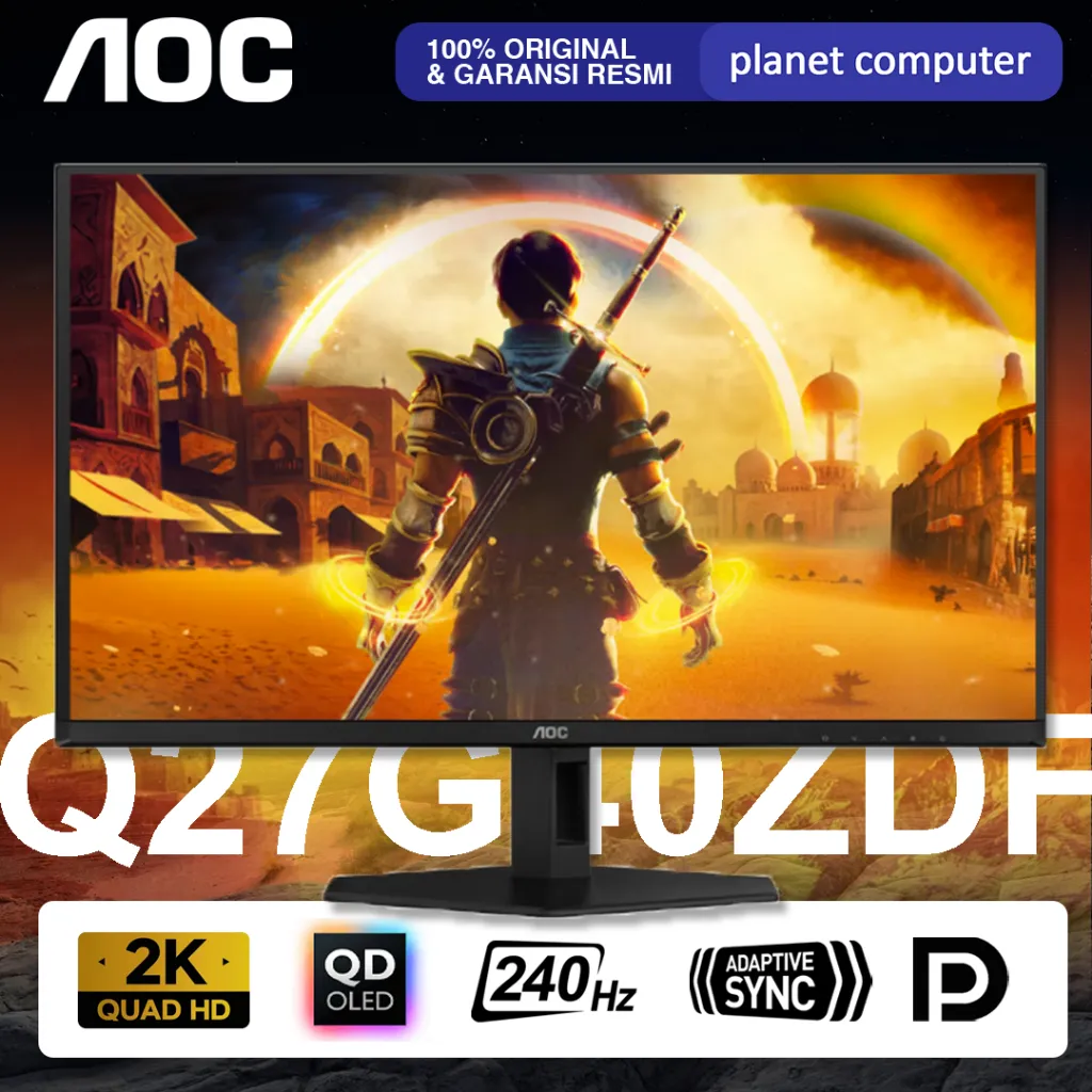 Monitor OLED AOC Q27G40ZDF 27" QD-OLED 1440p 2K QHD 240Hz 0.03ms HDMI 2.0 DP 1.4 G-Sync Compatible Wide Color Gamut 3-Sided Frameless FLicker Free Low Blue Mode Sniper Core Reducing shortwave blue light output for healthier eyes