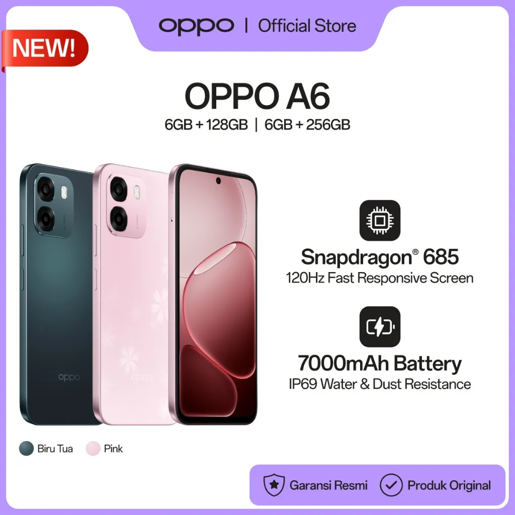 OPPO A6 6GB+128GB/256GB [7000mAh Large Battery 45W SUPERVOOC, IP69 Water & Dust Resistance, Snapdragon 685 4G,120 Hz Ultra High Refresh rate]