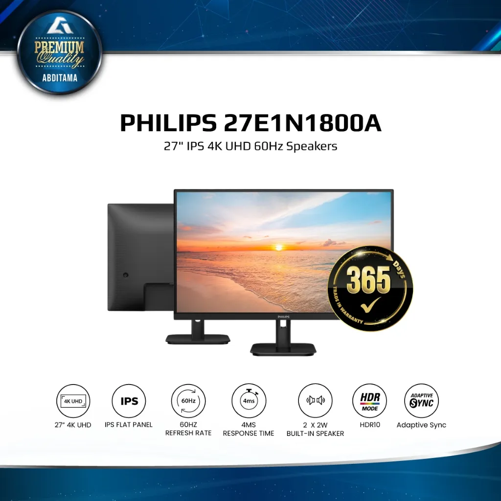 PHILIPS 27E1N1800A 27" IPS 4K 2160p 60Hz 4ms HDR10 HDMI2.0x2 DP1.4x1 Speaker