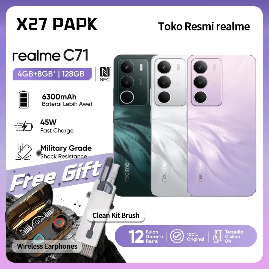 [Free Gift]realme C71 4G 4GB+64GB 6.7 Inch HD+ Display 5000mAh Battery 50MP Camera Android Smartphone HP Murah