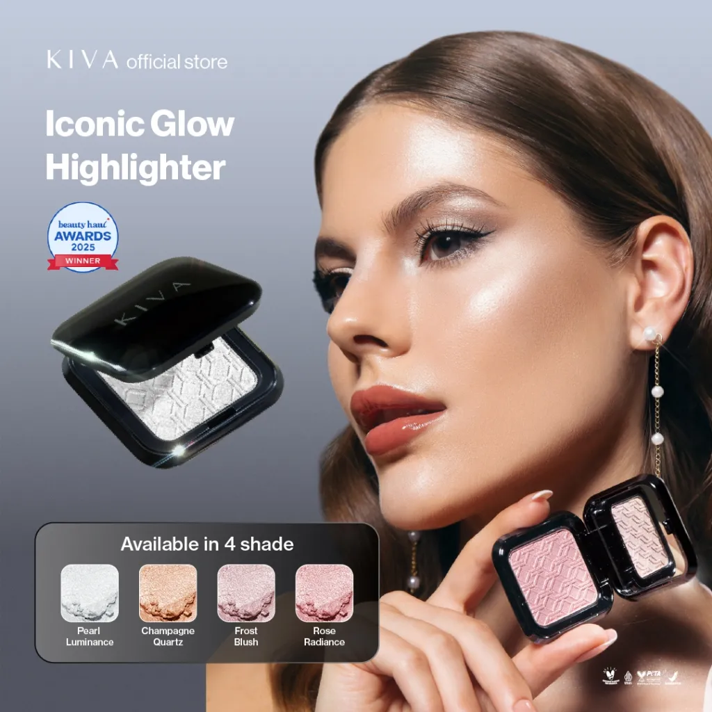 KIVA Iconic Glow Highlighter - Natural Soft Glow Silk Powdery Texture Ringan Creamy Blendable Buildable Formula Powder Highlighter Tahan Lama BPOM Kosmetik