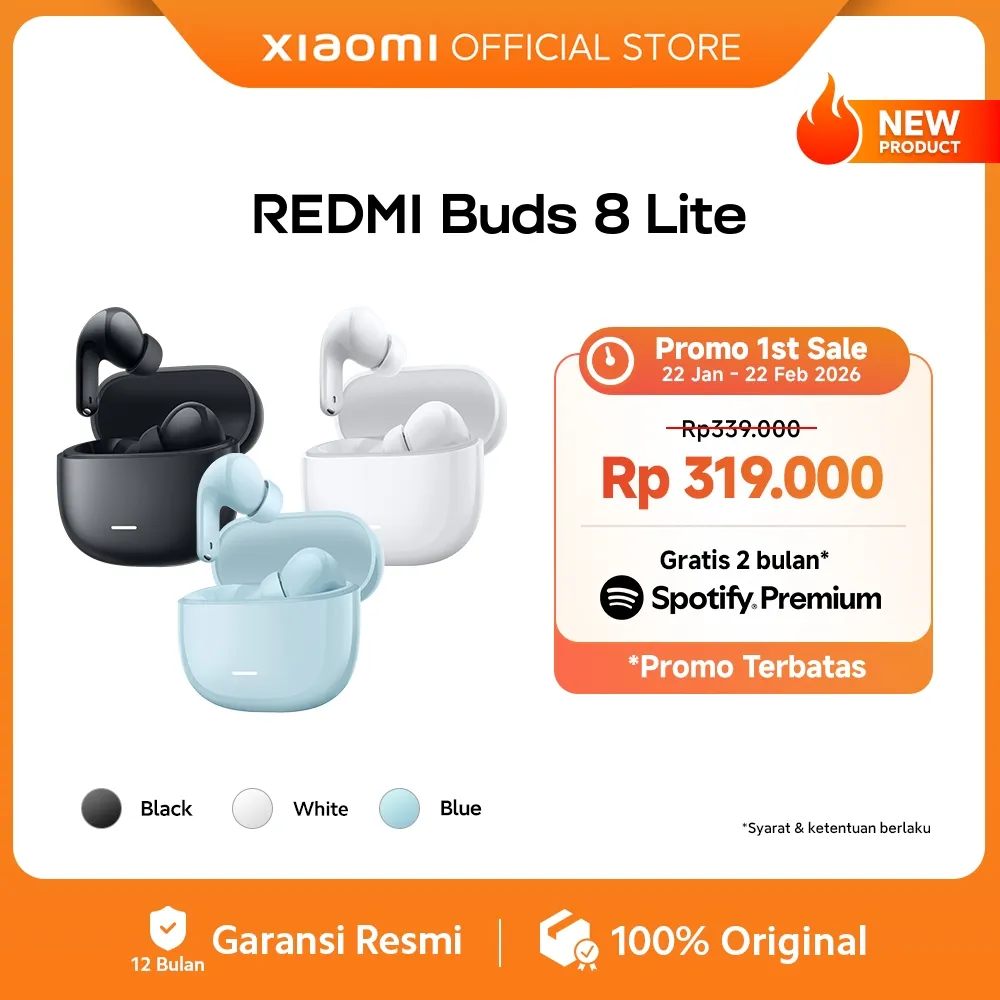 Xiaomi Redmi Buds 8 Lite | Hybrid ANC hingga 42dB | Driver 12,4mm berkualitas tinggi | Dual mikrofon untuk panggilan suara jernih | Baterai tahan hingga 36 jam | Headset Bluetooth [Xiaomi Official Store]