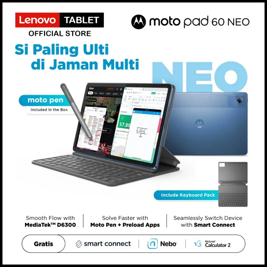 Lenovo Motopad 60 Neo - 4GB/128GB - MediaTek Dimensity 6300 - 11" IPS 500nits Anti-fingerprint - Dolby Atmos - 7040mAh - Malibu Blue - With Moto Pen