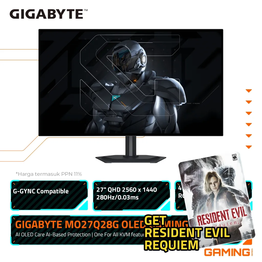 Gigabyte MO27Q28G OLED Gaming Monitor 27 Inch 2560 x 1440 QHD  280Hz 0.03ms WOLED