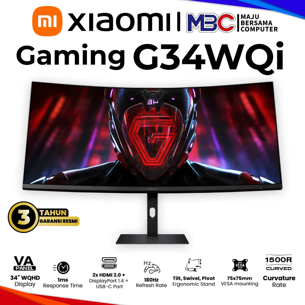 Xiaomi Curved Gaming Monitor G34WQi WQHD VA 1MS 180HZ sRGB 100% LED Monitor Mi 34 inch 21 :9 4K Mi LED