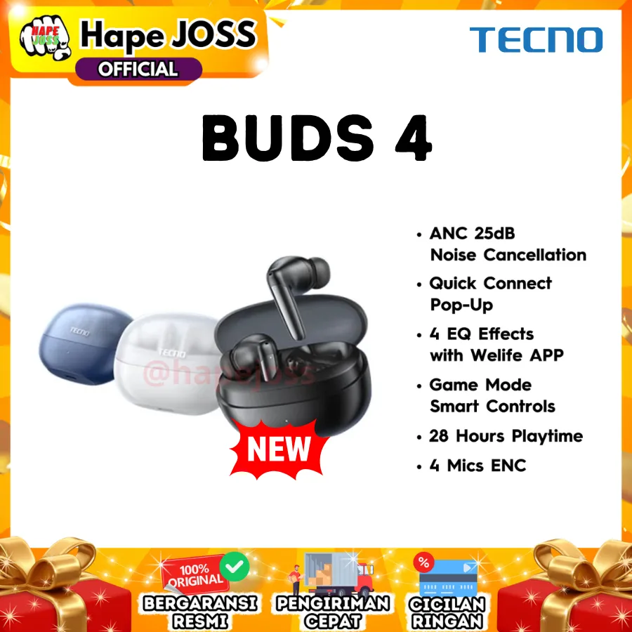 TECNO TWS Buds 4 Original Garansi Resmi