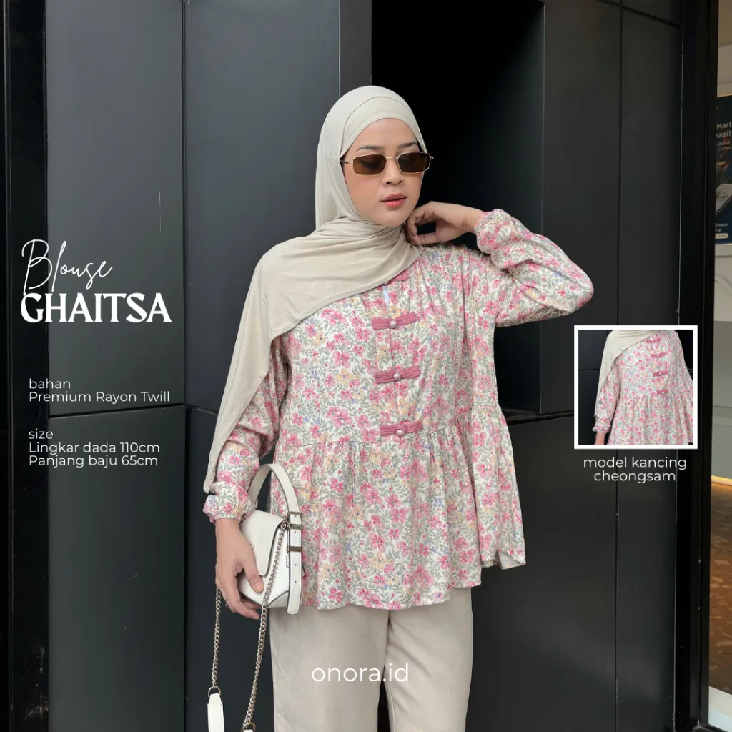 Onora Blouse Ghaitsa Kancing Ciangi Atasan Wanita Motif Bahan Rayon