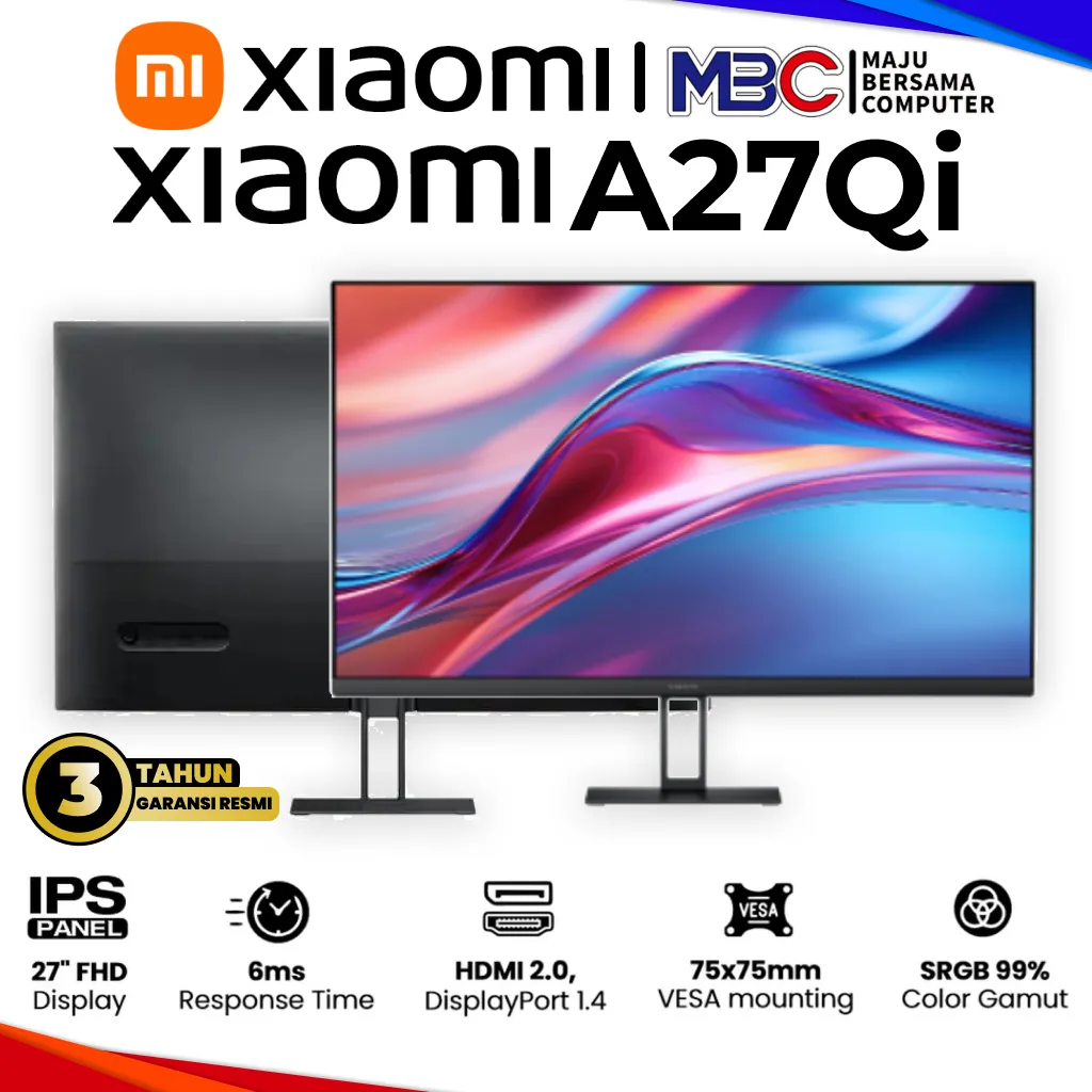 Xiaomi 2K Monitor A27Qi QHD IPS 100Hz sRGB 100% Slim Design - LED Monitor 27 Inch " 27"