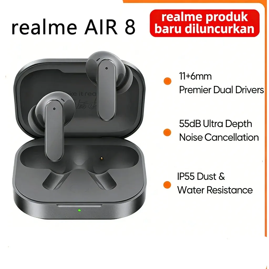 realme Buds Air 8 | 55dB ANC | IP55 | Garansi Resmi | TWS Earphone Nirkabel Terlaris