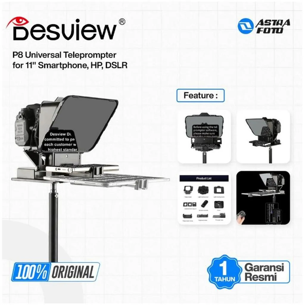 Desview P8 Universal Teleprompter for 11" Smartphone,HP, DSLR, Camcorder and Webcam, tablet Prompting