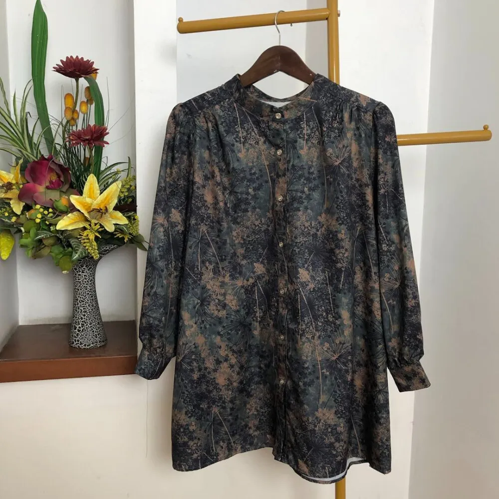 Kemeja Wanita | Kemeja Lengan Panjang Motif Cetak Bunga Longgar | Original By Tendblank.Indonesia | Gaya Korea Elegan Kasual | Bahan Nyaman Adem | Fashion Wanita Terlaris | Cocok untuk Kerja & Daily Outfit