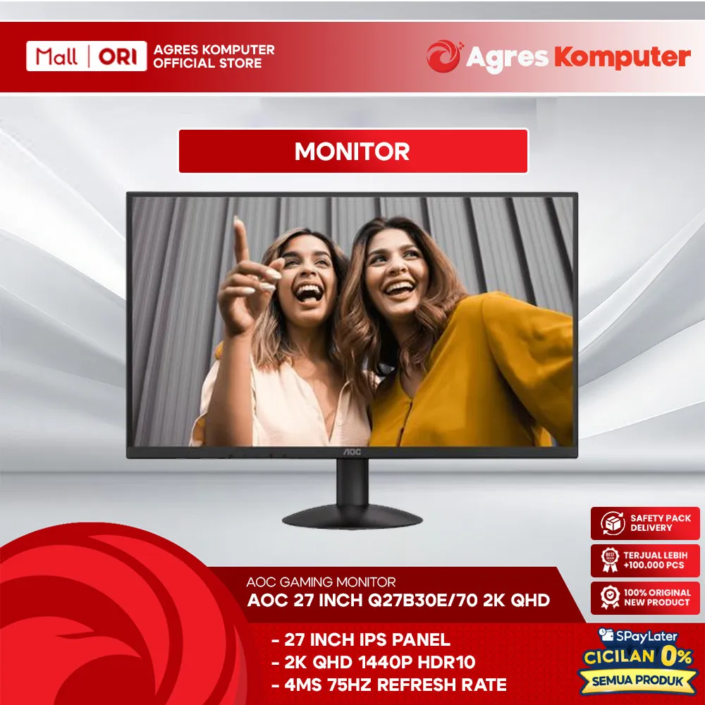 AOC GAMING MONITOR 27 INCH IPS 2K QHD 1440P 4MS 75HZ Q27B30E/70 HDR10 3Y ON SITE