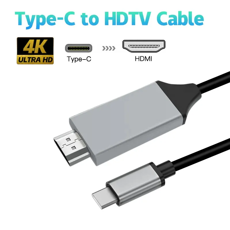 Kabel USB Type C ke HDMI 4K 60Hz 2 Meter Thunderbolt Display Smartphone Laptop Mirror Screen Game Movie Monitor TV Huawei Samsung USB C to HDMI Converter Kabel Panjang High Resolution