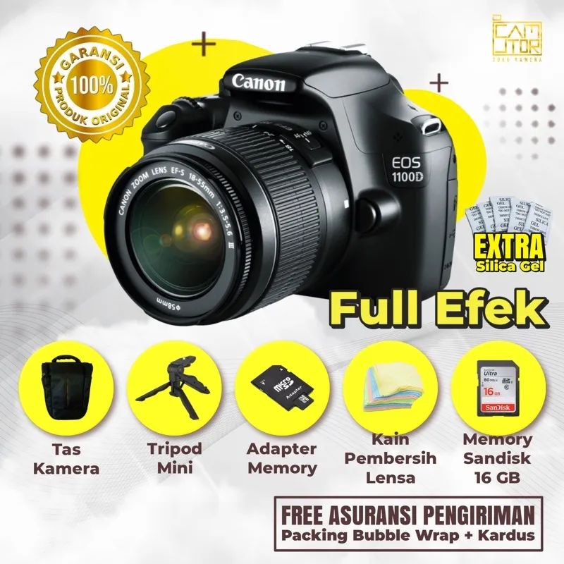 CANON 1100D LENSA KIT BONUS MEMORY TRIPOD TAS DLL SIAP PAKAI