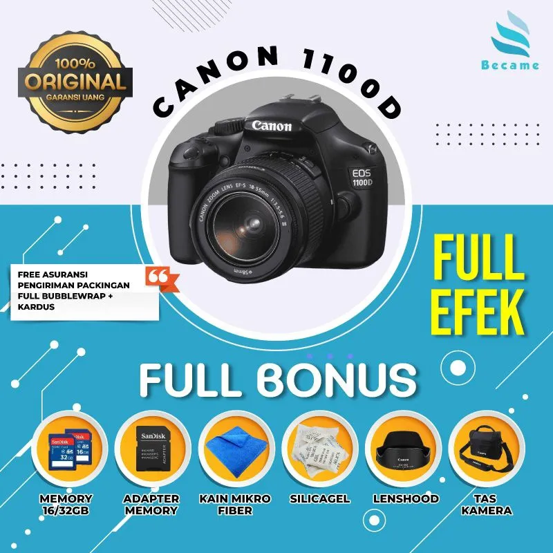 CANON EOS 1100D + LENSA KIT + MEMORY 16gb + TAS NEW + GARANSI