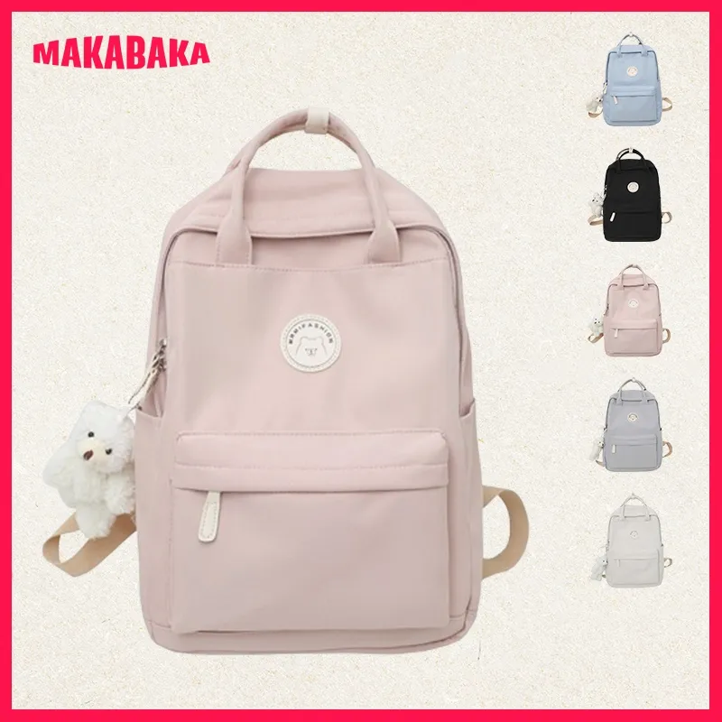 Tas Ransel Sekolah Wanita Warna Solid Tas Bahu Nilon Fashion Korean Style Schoolbag Laptop Bag