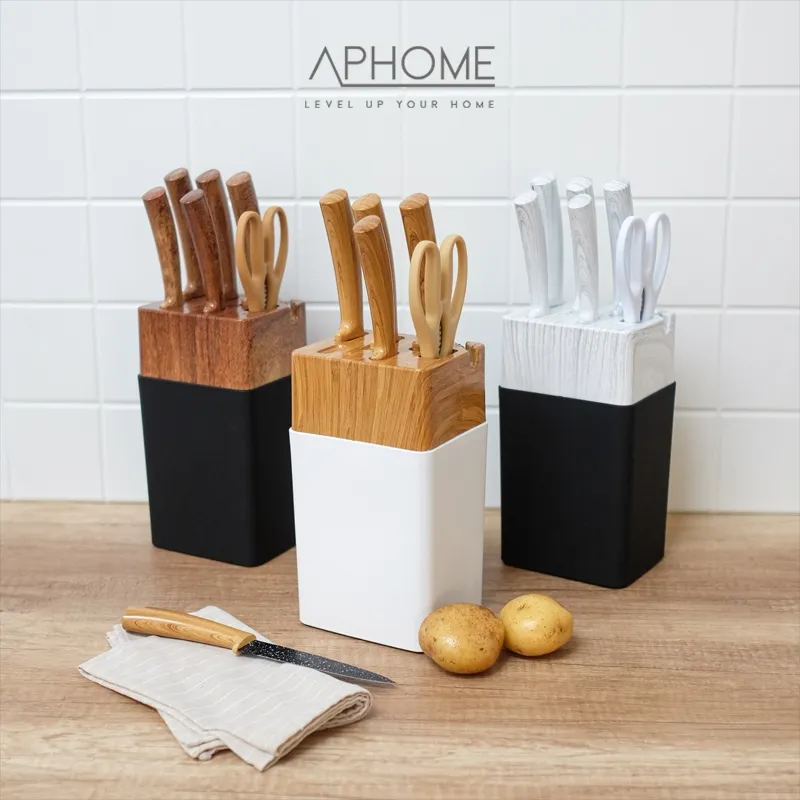 APHOME Pisau Dapur Set 7in1 Knife Set Kitchen Knife Set Gunting Dapur Dengan Rak Holder Pisau ENJI