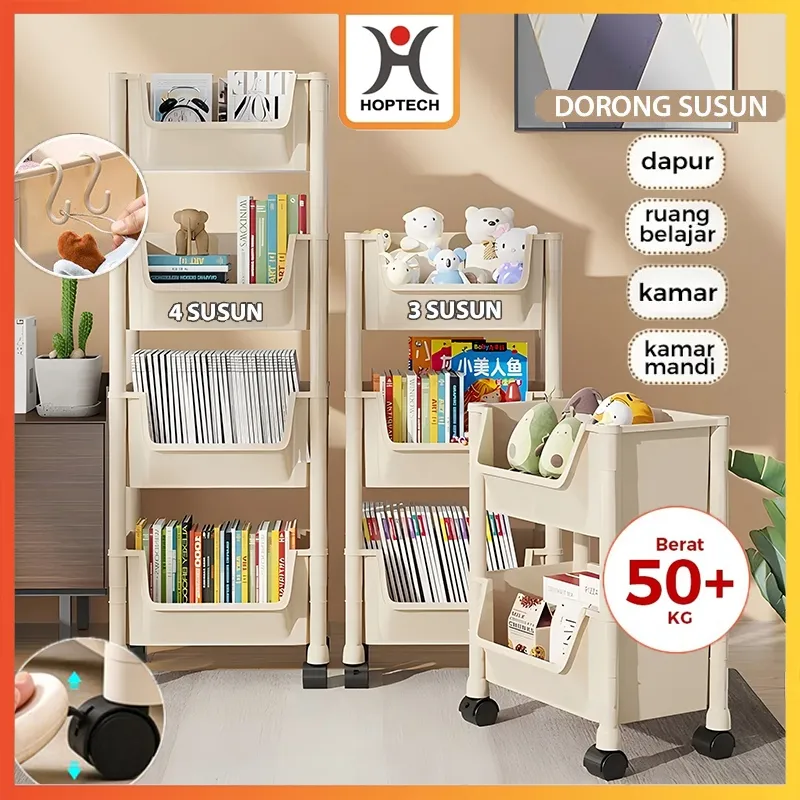 Hoptech - Rak Susun Serbaguna 3-5 Tingkat dengan Roda Portable untuk Buku Mainan & Penyimpanan