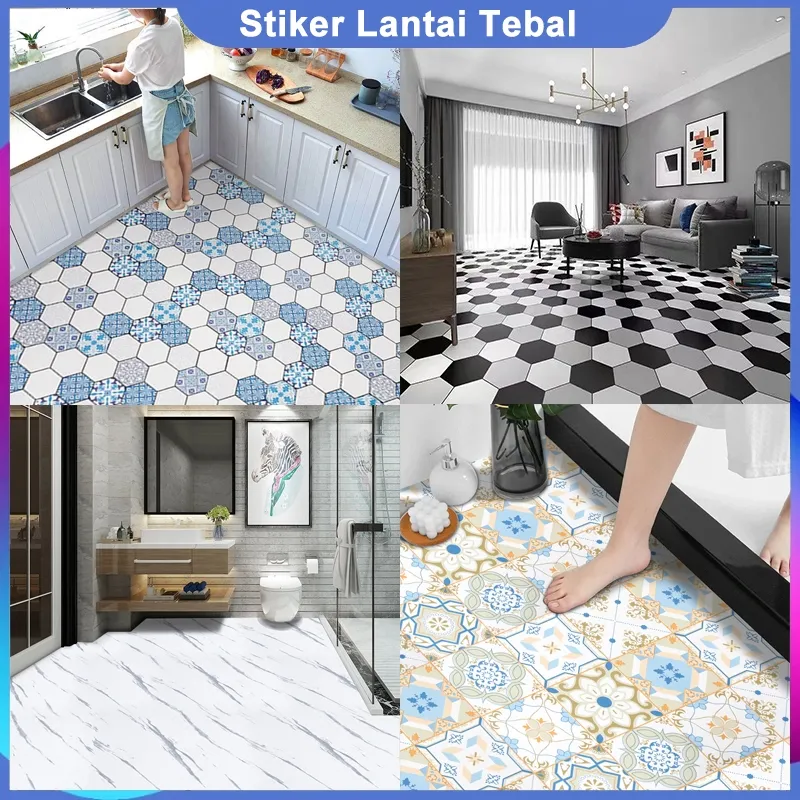 Stiker Lantai Tebal Kramik Kamar Mandi Anti Air Dapur Tahan Kotor Toilet Anti Selip Balkon Anti Licin Stickers Self-Adhesive PVC Perekat Diri Menebal Stiker Wallpaper Dinding Murah Sticker Lantai Roll Tanah Renovasi 61X100cm