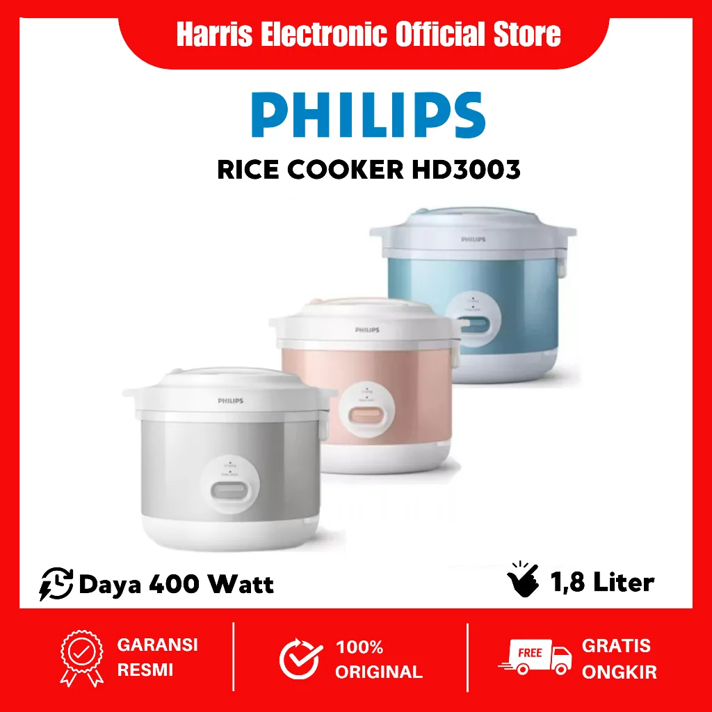 Philips Rice Cooker 1.8L Magic Com 3 in1 Alumunium Pot 3D Heating HD3003 masak nasi / Original garansi resmi / termurah terlaris