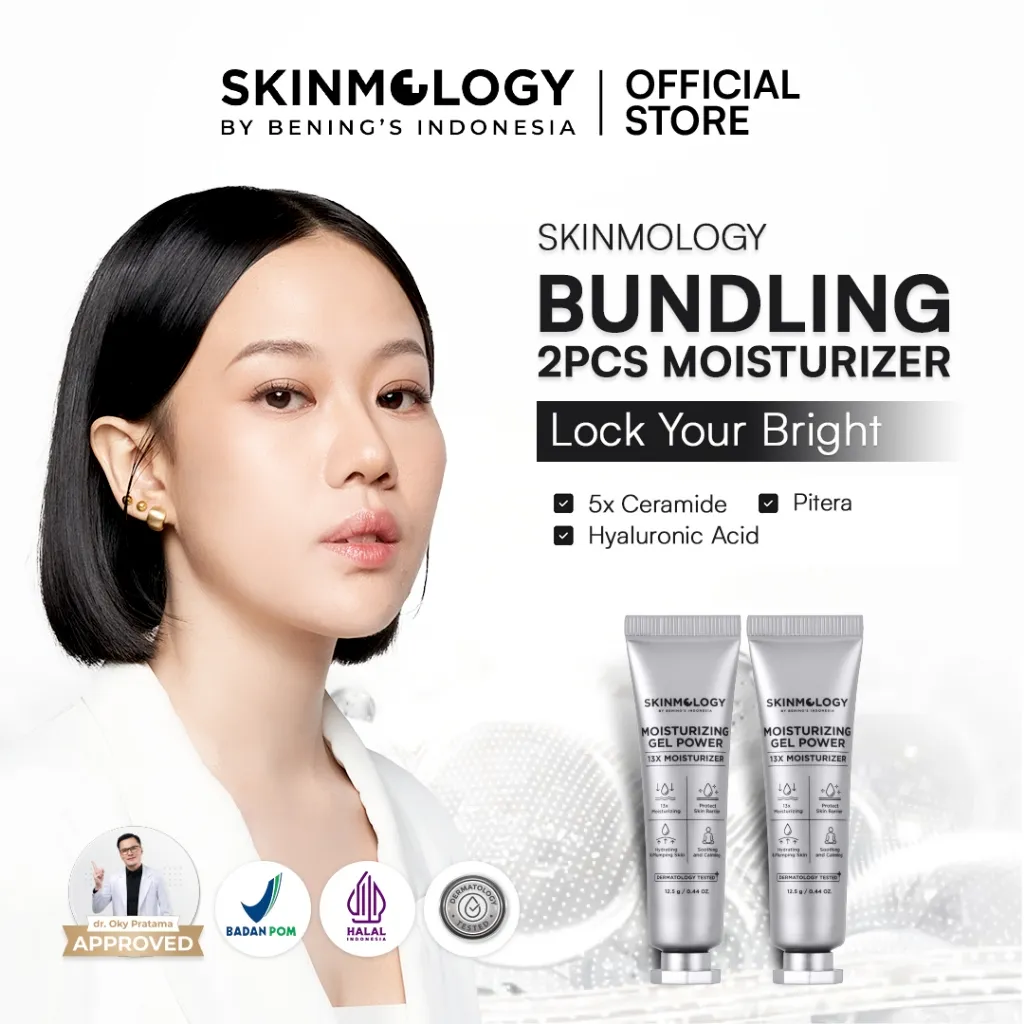 Skinmology By Bening's Indonesia - Bundling Moisturizing Gel Power - Ceramide Hyaluronic Acid Pitera Kiwi Aloevera - Melembabkan Mencerahkan Kulit Kusam Glowing - Pria Wanita Bumil Busui