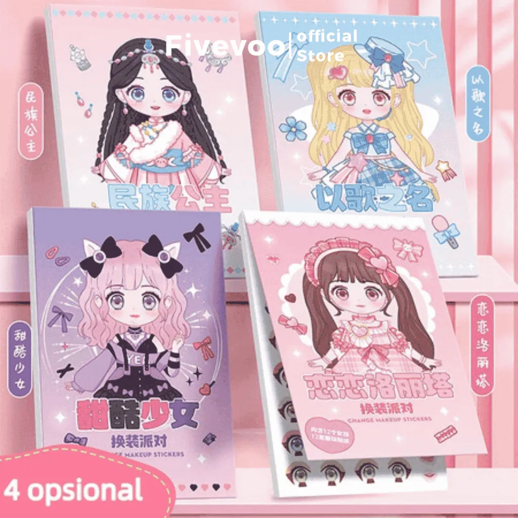 FIVEVOO Buku Stiker Diy/ Stiker Dress Up Book/ Buku Sticker Diy / Jadul Lucu Sticker Dress Up Book