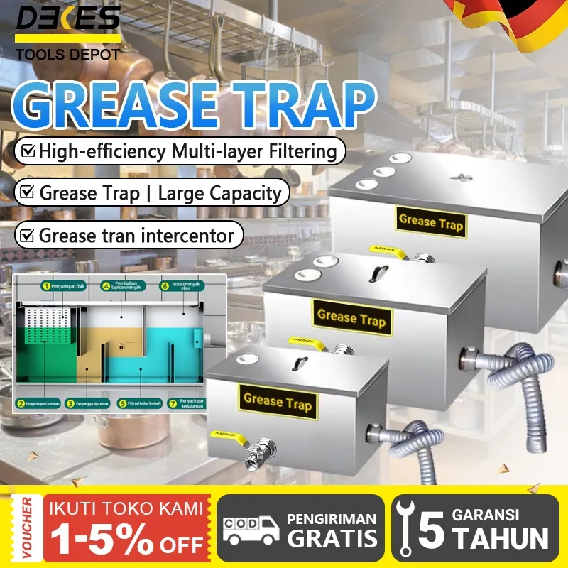 DEKES Grease Trap 1/2/3 Hole Penyaring Lemak Dapur Penyaring Minyak Dari Air Dapur Saringan Lemak Awet Juga Tahan Air Kotor Kualitas Tinggi Limbah Minyak Asam Bagus Trap Stainless Grease Trap Dapur (5 Garansi Tahun)
