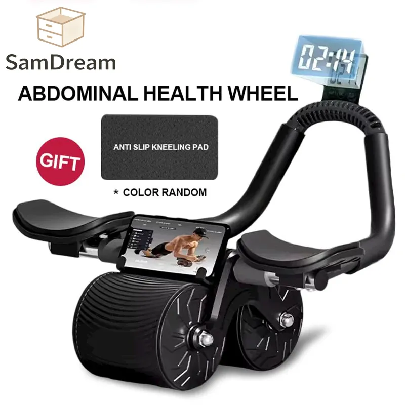 SamDream Ab Wheel Roller Ab Wheels Plank Trainer 3 in1 Abdominal Core Roller Automatic Rebound Olahraga Gym Fitness