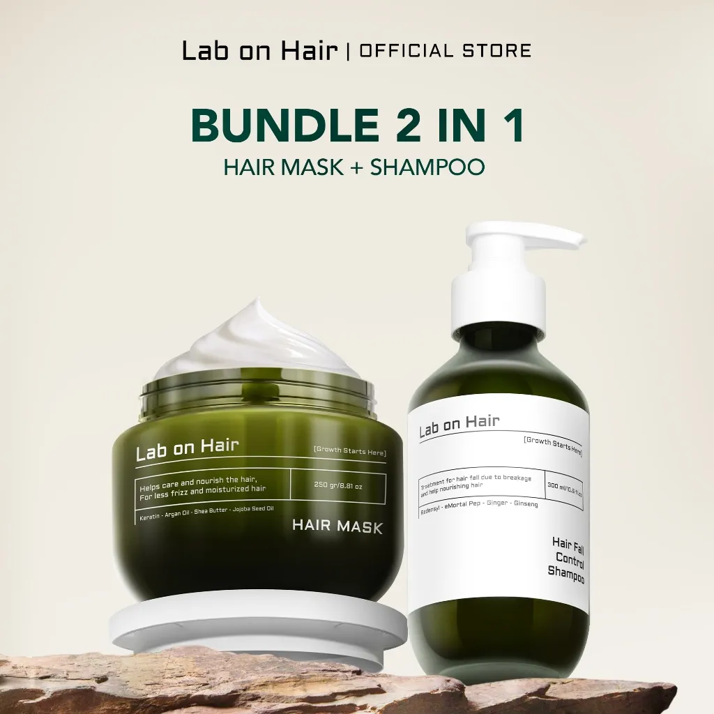 Lab On Hair Bundle Shampoo + Hair Mask - Paket Shampoo dan Hair Mask Masker Rambut Untuk Rambut Lembut Sehat Berkilau Anti Kusut Kering Sampo Perawatan Rambut Anti Rontok Anti Hair Fall Shampoo Mempercepat Pertumbuhan Rambut