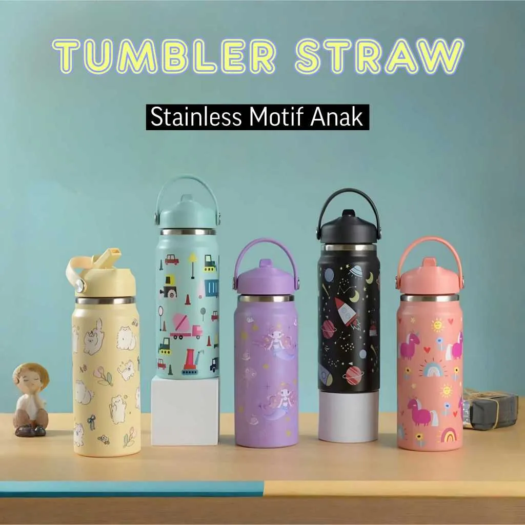 BOTOL MINUM ANAK AESTHETIC 600ML TUMBLER STAINLESS BPA FREE TAHAN PANAS DINGIN 18 JAM ANTI BOCOR
