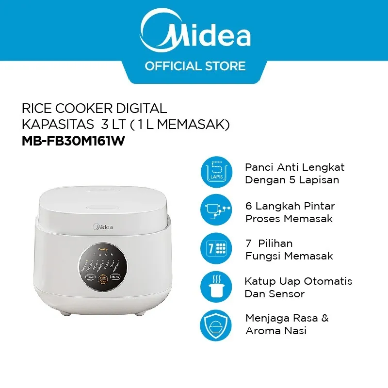 Midea Digital Rice Cooker - MB-FB30M161W - 5 Layer and 7 Preset Menu