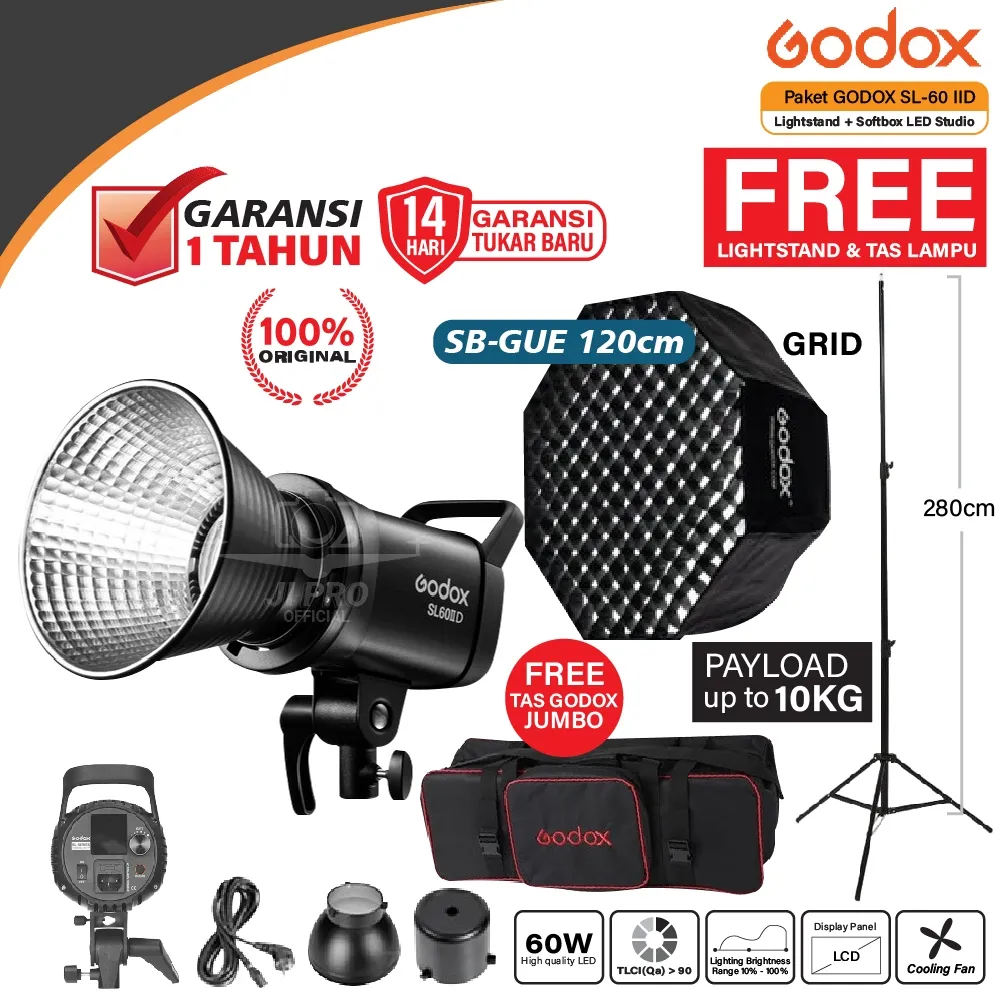 Paket GODOX SL-60IID / SL60 IID / SL60II D / SL60IID + Lightstand + Softbox - Flash LED Studio
