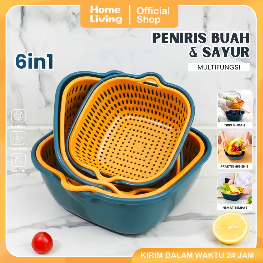 Homeliving  Keranjang Tirisan Multifungsi 6 In1 6PCS | Baskom Saringan Sayuran Buah Peniris Air 6 in 1 & 8 in 1