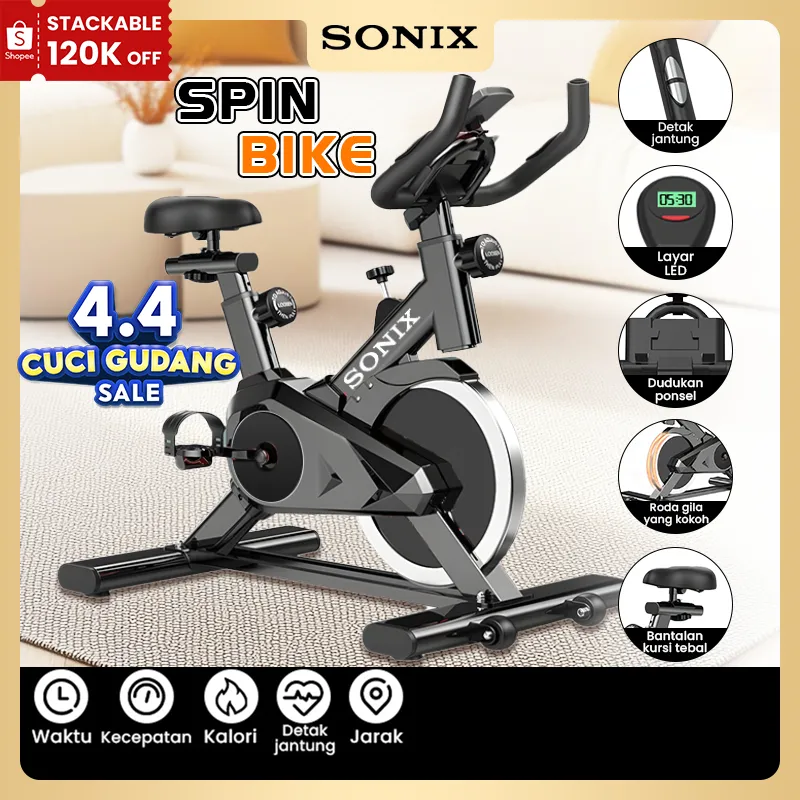 Sonix Spinning Bike SPB01 Static Peralatan Fitness Sports Sepeda Statis  Exercise Bikes Spinning Ultra Quiet Indoor Sports Equipment Bicycle Heart Rate Test Layar LED