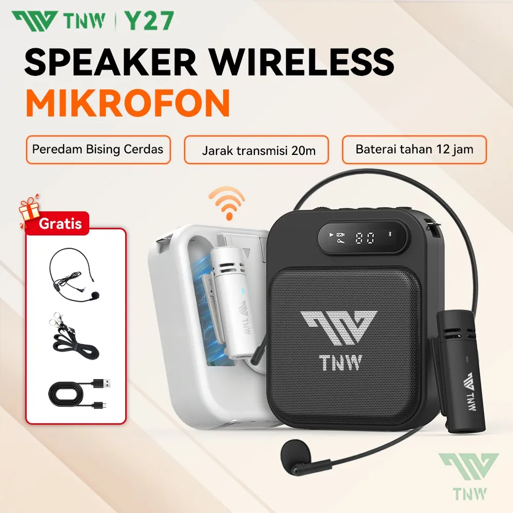 TNW Y27 Speaker Pinggang Mini Speaker Megaphone Portable Dengan Microphone Clip On Wireless Mic Untuk Guru Tour Guide Dosen