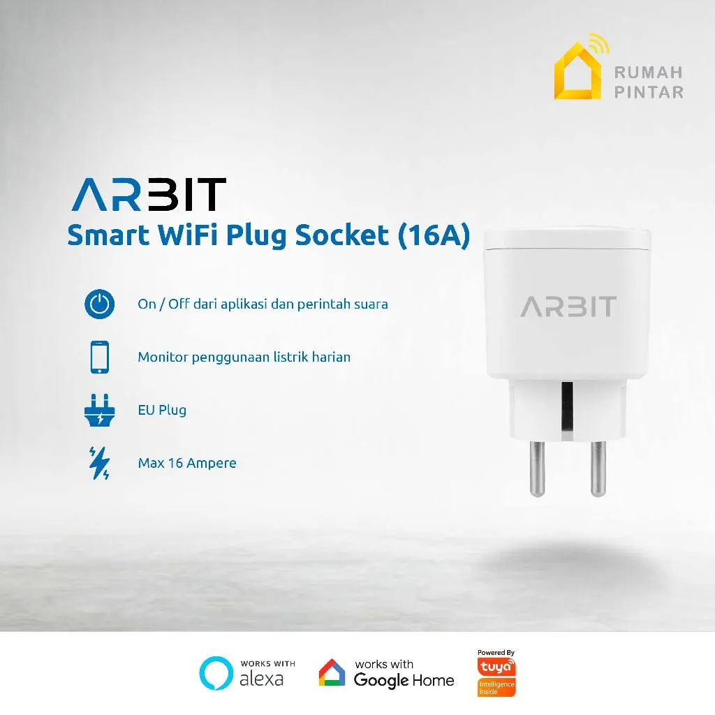 ARBIT WiFi Socket EU Plug 16A with Energy Meter Colokan Steker Stop Kontak Pintar Smart Home Matter