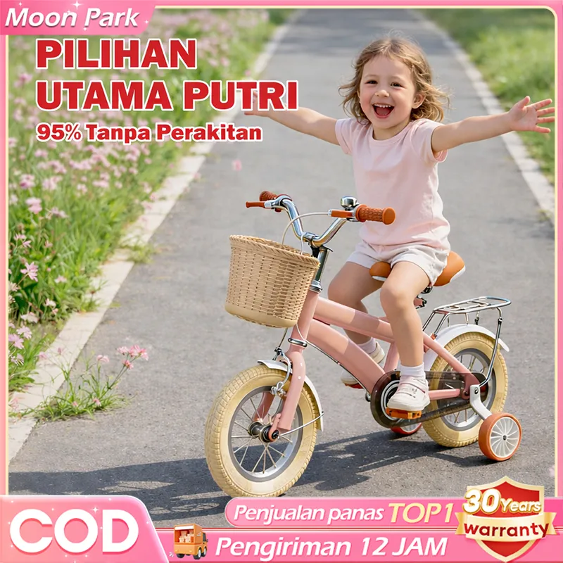 BEIGE Sepeda Anak Perempuan 3 Tahun Baru 2026 Dengan Roda Hadiah Liburan Untuk Anak Sepeda Lipat