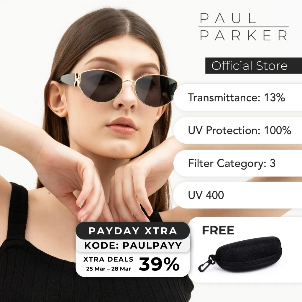Paul Parker Linéa Oval Slim UV 400 Sunglasses-Fit Wajah Bulat, Kotak, Oval-Kacamata Hitam Elegan
