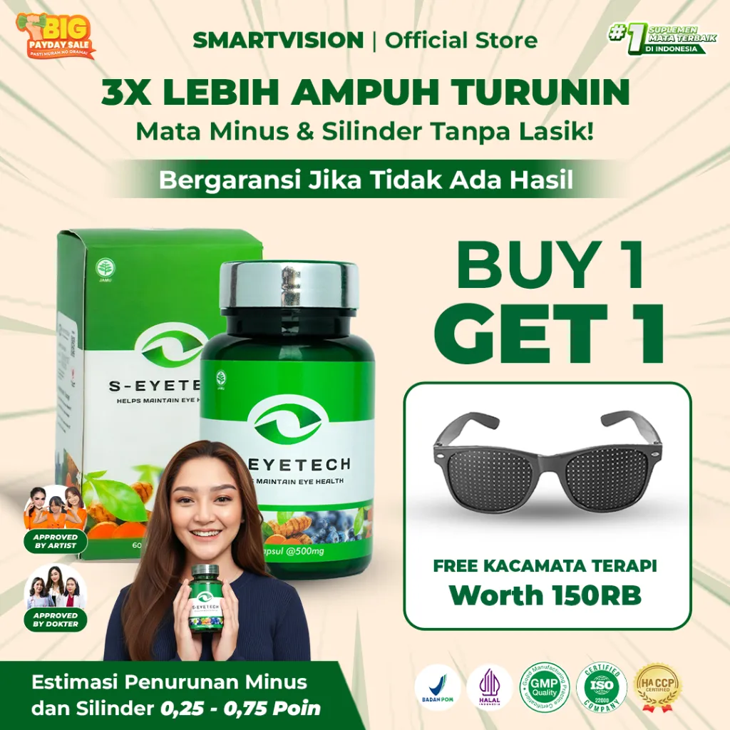 [FLASH SALE] Smart Vision - 1 Botol S-Eyetech | Eye Care Lutein & Zeaxanthin + Vitamin A Suplemen Obat Mata Herbal Atasi Minus, Silinder & Masalah Mata