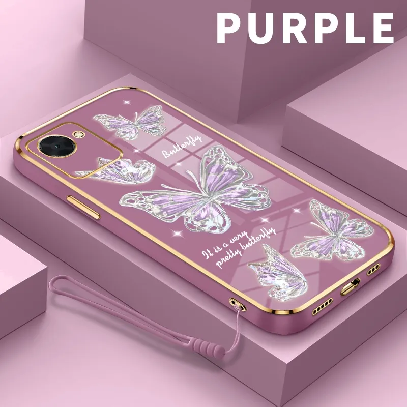 SOMYEE Case CasingFor For Realme C30 C30s C31 C33 C35 Narzo 50A 50i Prime Narzo For Realme X XT X2 For Oppo K3 K5 Softcase Kupu-kupu Kristal Fantasi Case Pelapisan Silikon Kesing Hp Persegi Lensa Penuh Lindungi Case