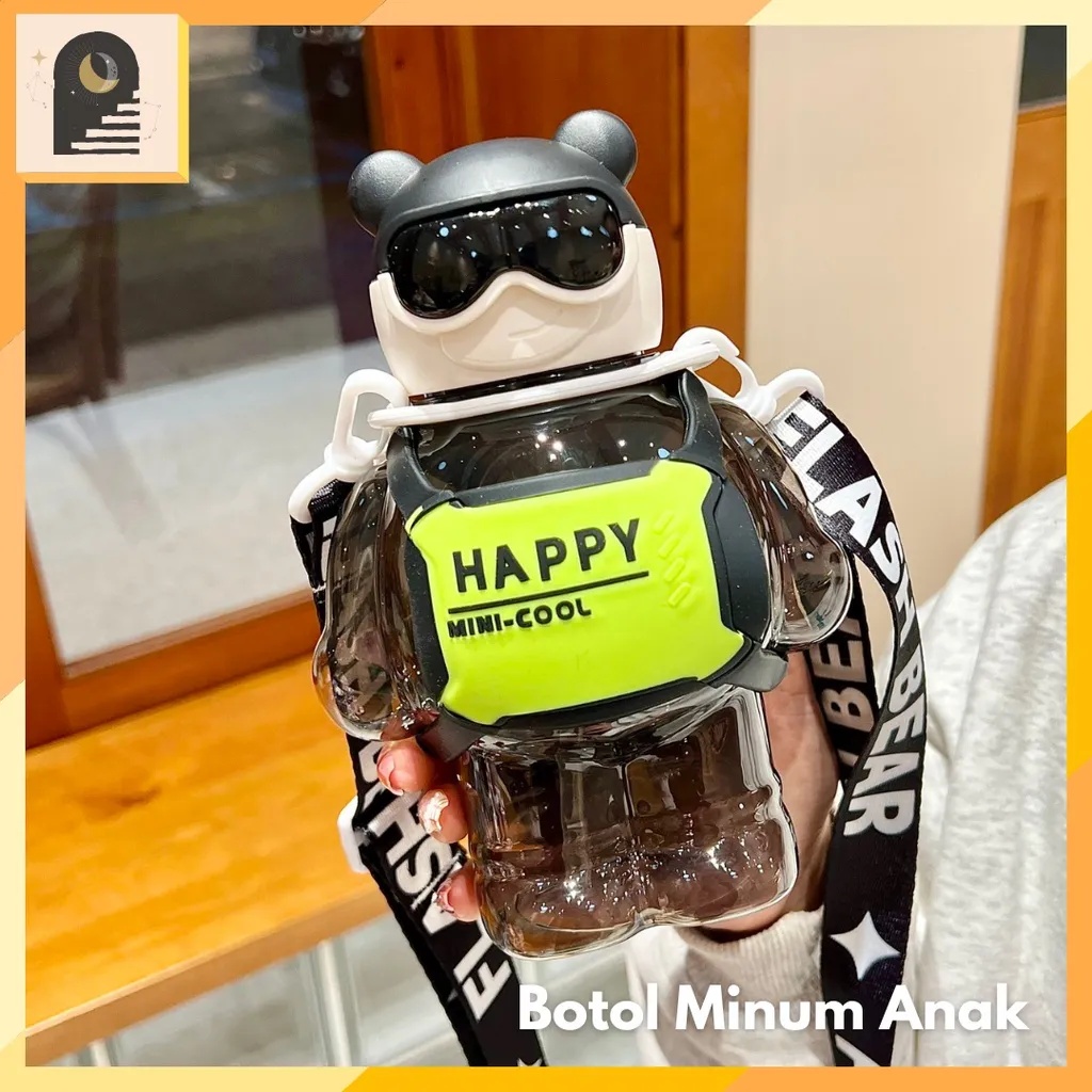 Either.id - Botol Minum Tali Sedotan Tanduk Bear / Botol Minum Anak 800 ML Anti Tumpah Anti Pecah