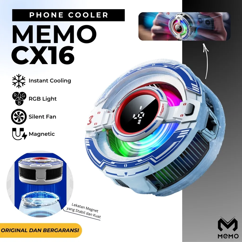 MEMO Fan Cooler CX16 Pendingin HP Magnetic AI Cooling Fast Heat Dissipation untuk Gaming dan Streaming