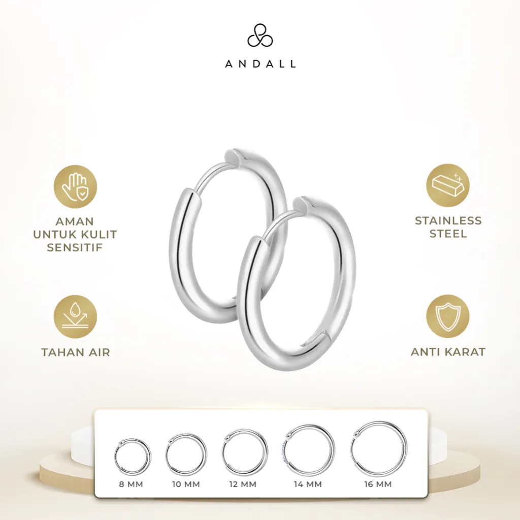 ANDALL - Classic Tube Hoops [18K Gold Plated Stainless Steel Anting Anti Karat]