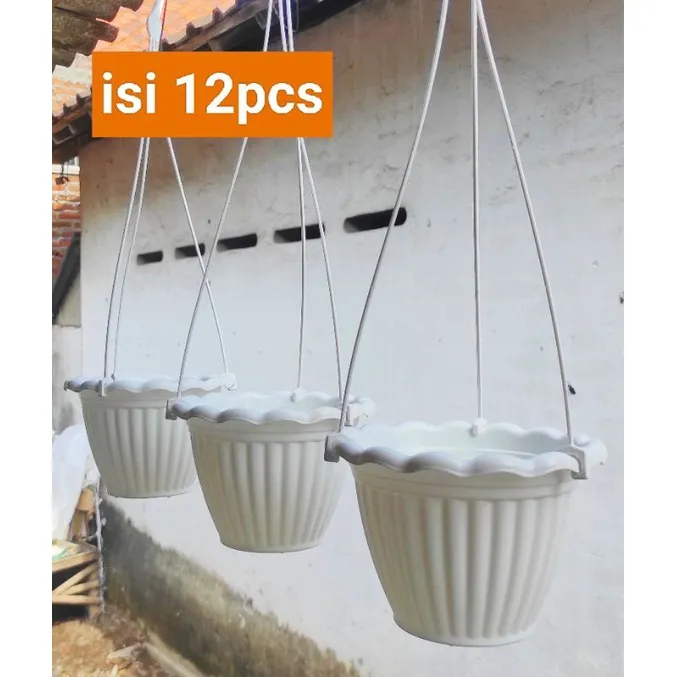 12pcs / pot gantung renda ukuran 17 putih / paket 1lusin Pot tanaman unik pot gantung dewi S putih