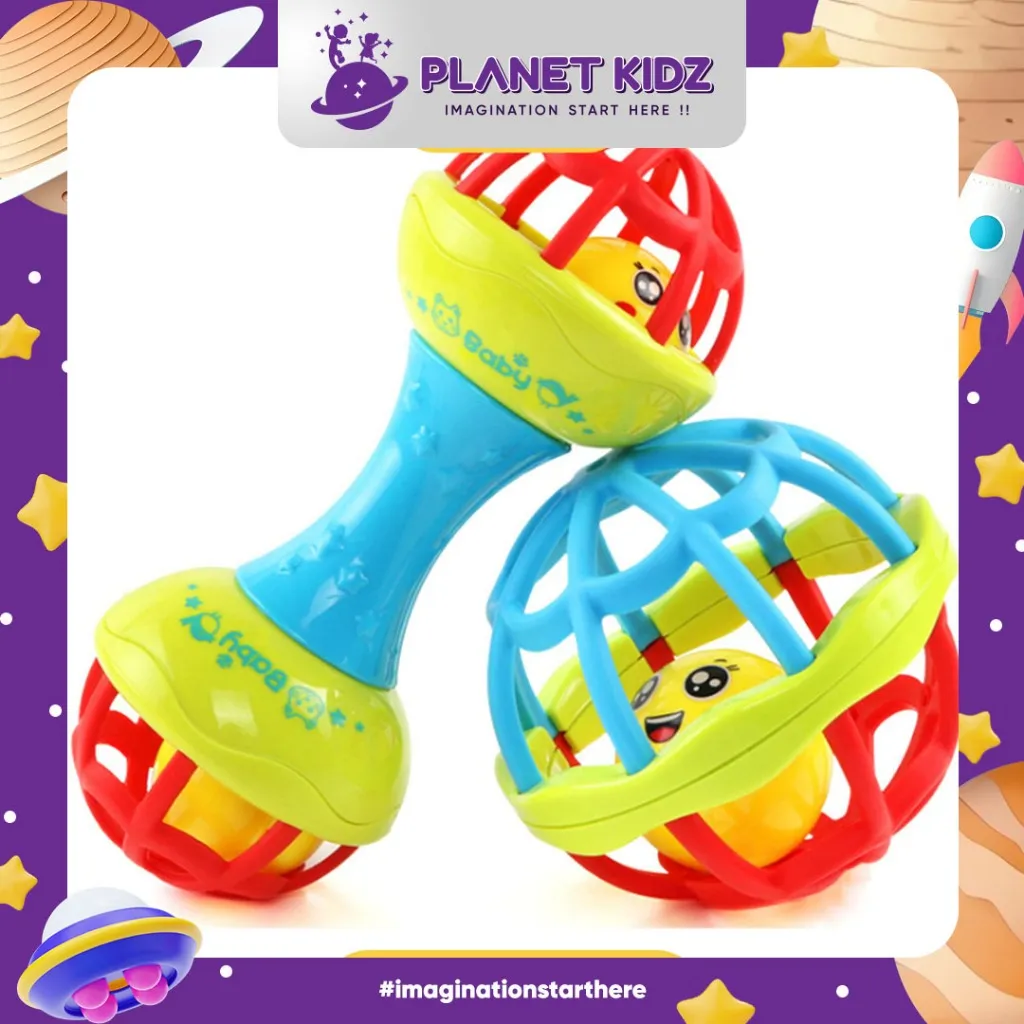 PLANETKIDZ FK124 Mainan Bayi Rattle Stick Bunyi Bola Kerincingan Baby Soft Teether Gigitan Bayi BPA Free