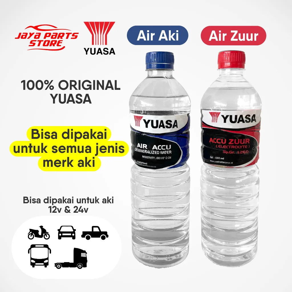 Air Aki Zuur Yuasa - Stok Baru Fresh, Original & Berkualitas Tinggi - Untuk Air aki Basah dan Kering