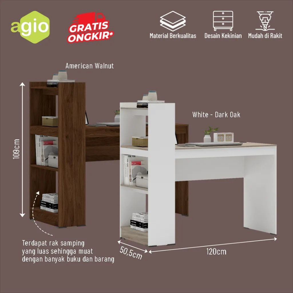 Oggi - Meja Belajar Aesthetic / Meja Kerja Kantor / Meja di Rumah Kamar Kost / Meja Belajar Simple Minimalis / Meja Belajar Anak Kost di Kamar  / Home Desk / Agio Alpha Home Desk 80