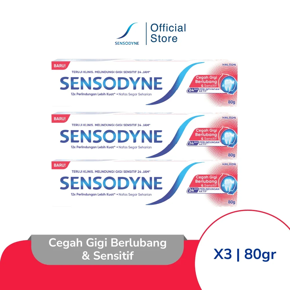 Sensodyne Toothpaste Pasta Gigi Cegah Gigi Berlubang & Sensitif 3x80gr [TRIPLEPACK]