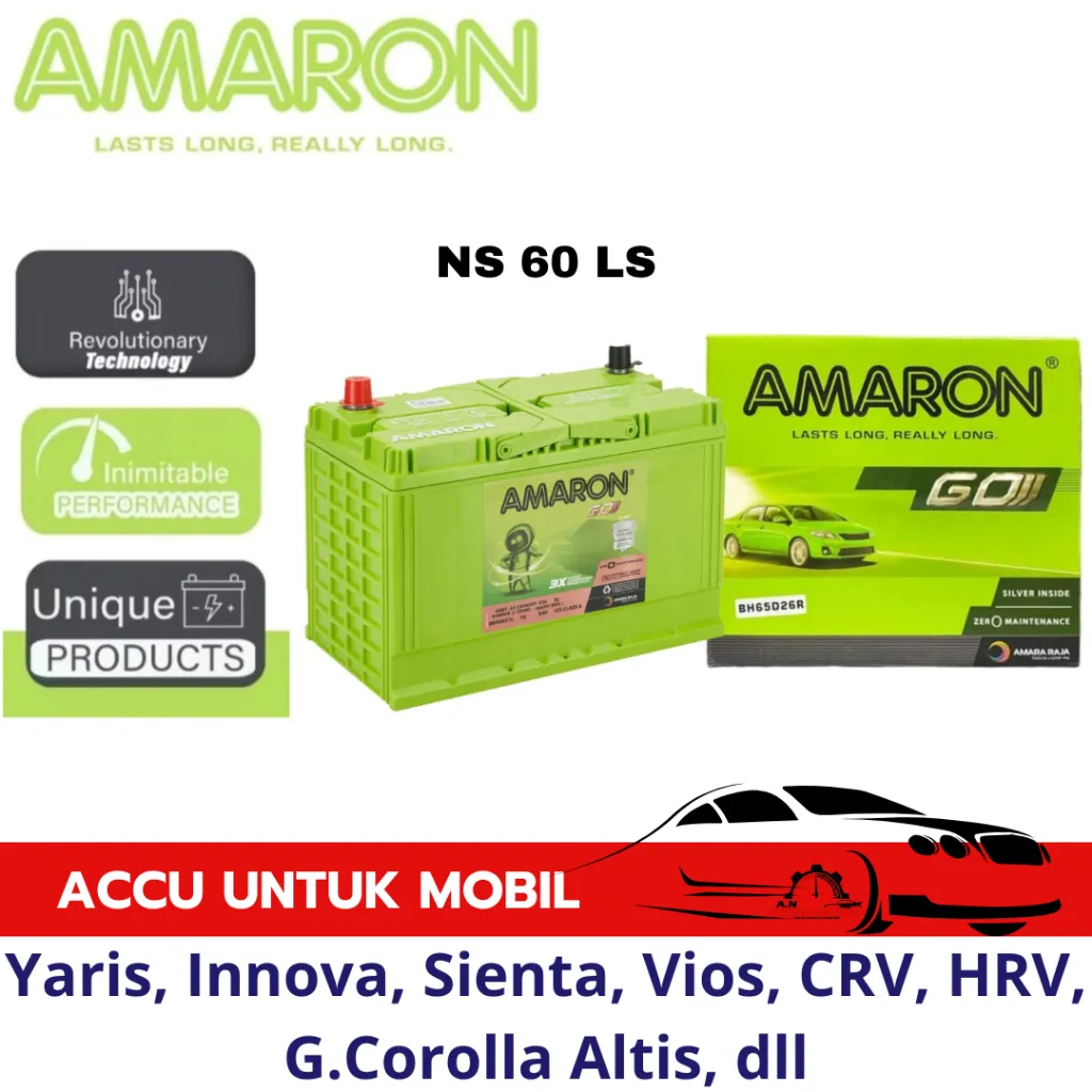 Aki AMARON - Aki Kering NS60LS untuk Mobil Yaris, Innova, Sienta, Vios, CRV, HRV, G.Corolla Altis